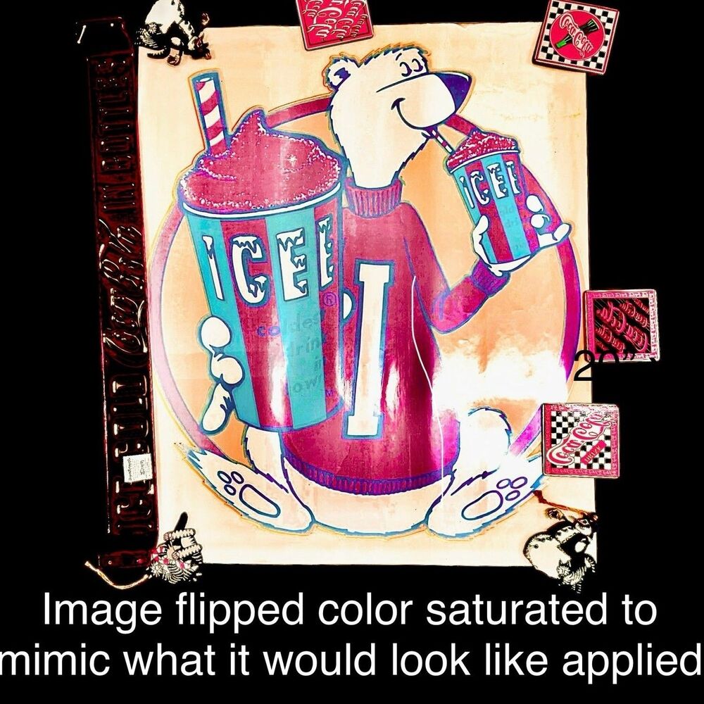 Icee Decal Original Polar Bear “Coolest Drink in Town” 1970s LARGE Vintage